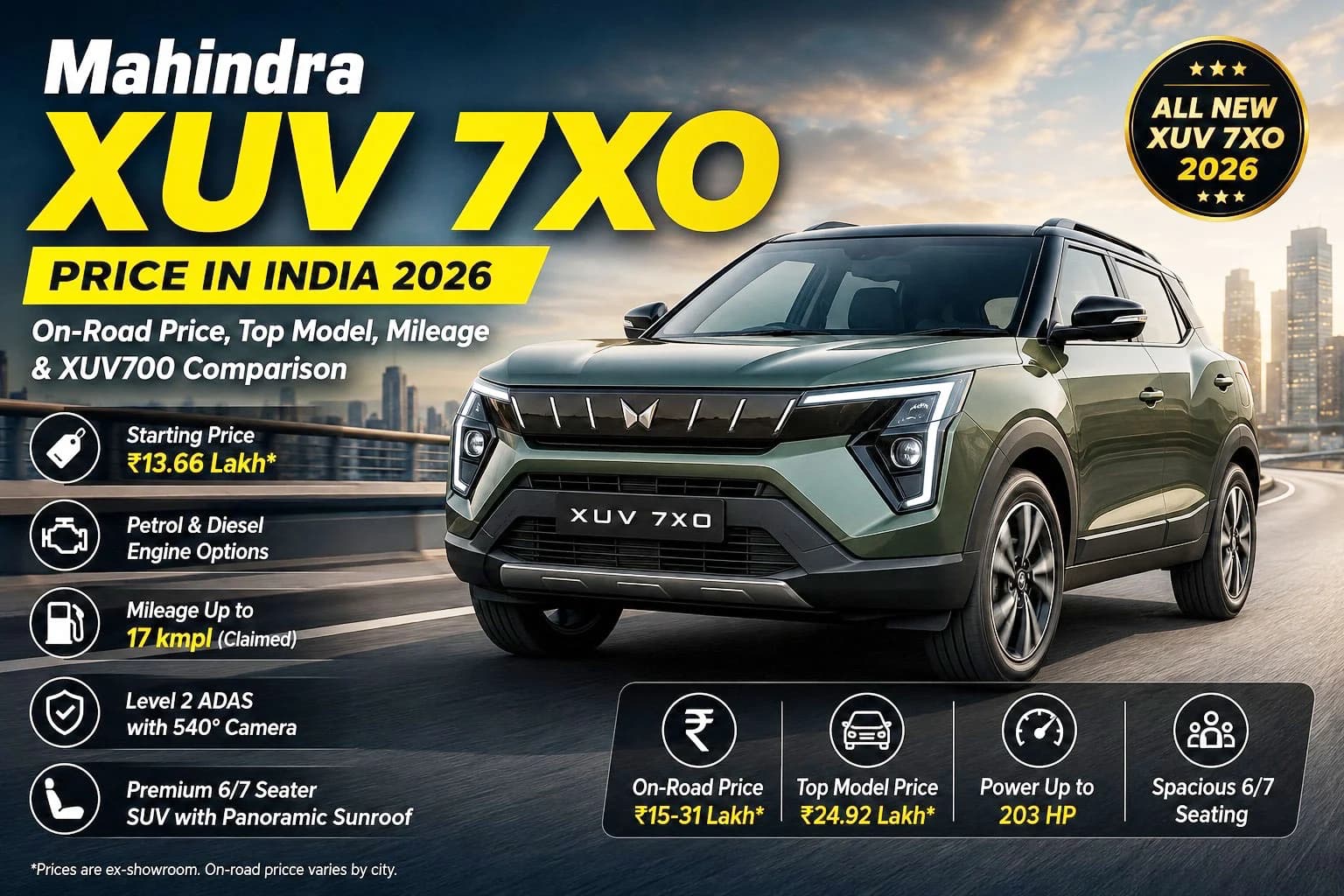 Mahindra XUV 7XO Price in India 2026: On-Road Price, Top Model, Mileage & XUV700 Comparison