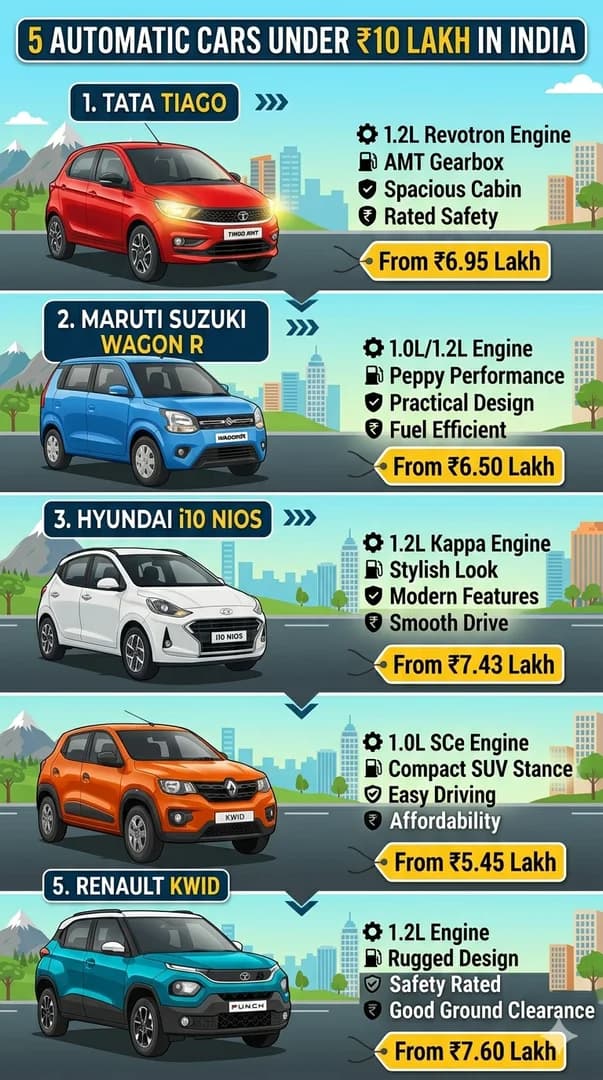 5 Automatic Cars Under ₹10 Lakh in India