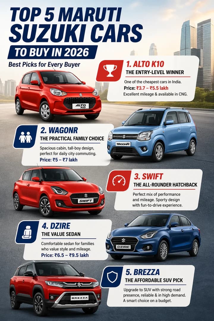 Top 5 Maruti Suzuki Cars in The Affordable Segment - 2026 Edition